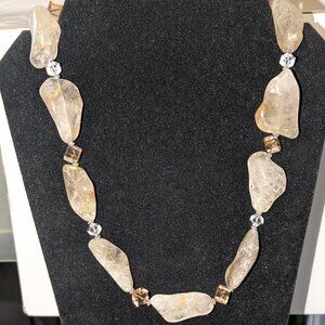 Rutilated Quartz Glass Beaded Ornate Sterling Silver Clasp Statement Necklace